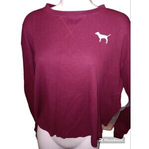 Victoria's Secret Pink Women's Burgundy Long Sleeve Waffle Knit Top, Size Small